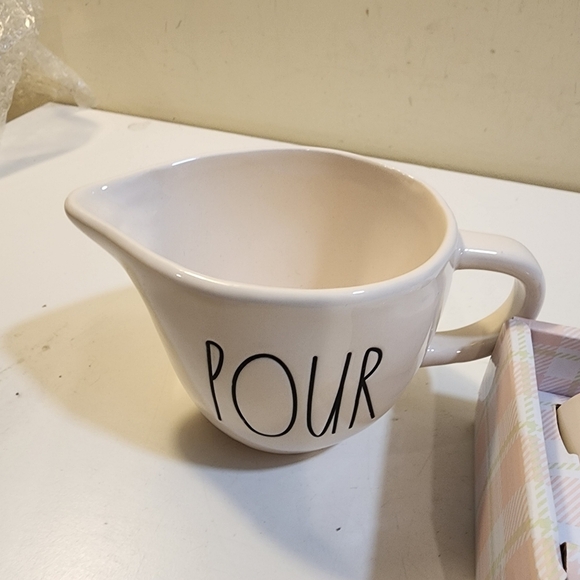 Rae Dunn By Magenta White Ceramic Pourer and Small Heart Mugs Set - Picture 4 of 8